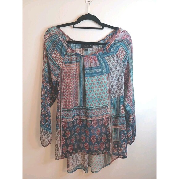Karen Kane Blouse Size S Floral Patchwork Print Flowy Boho Lightweight Top - Picture 1 of 10